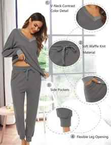 img 3 attached to LYHNMW Women's Waffle Knit V-Neck Pajama Set 2 Piece Outfit: Jogger Pants Tracksuits Lounge Set