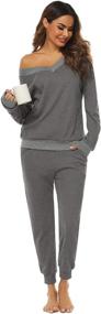 img 2 attached to LYHNMW Women's Waffle Knit V-Neck Pajama Set 2 Piece Outfit: Jogger Pants Tracksuits Lounge Set