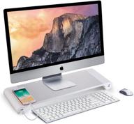💻 pg desk stand - ultimate aluminum monitor stand with 4 usb ports, keyboard storage, and convenient desktop organization logo