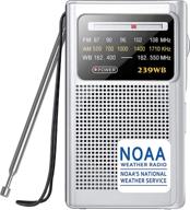 📻 greadio noaa weather radio: reliable am/fm battery operated transistor portable radio for best reception, with stereo earphone jack - ideal for emergency, hurricane, running, walking & home (silver) logo