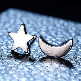 img 2 attached to 🌙 GooodCorsetMall: Sterling Silver Moon and Star Stud Earrings - Mismatched, Hypoallergenic Jewelry Gift for Girls and Women