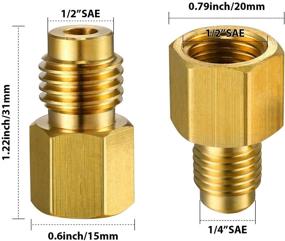 img 3 attached to 🔌 4-пакет латунных переходников для холодильниковых цистерн 6015 R134A: переходник с резьбой R12 1/2" Female Acme к 1/4" Male Flare с клапаном и клапан 6014: 1/4" женская Flare к 1/2" мужская Acme для вакуумного насоса.