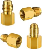 🔌 4-pack of 6015 r134a brass refrigerant tank adapters: r12 fitting adapter 1/2" female acme to 1/4" male flare adaptor valve core, and 6014 vacuum pump adapter: 1/4" flare female to 1/2" acme male logo