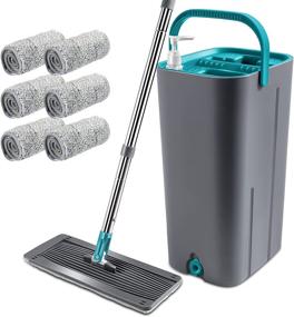 img 4 attached to 🧹 Advanced Flat Mop and Bucket Set: 6 Reusable Microfiber Pads, 360° Flexible Head, Stainless Steel Handle for Hands-Free Self-Cleaning. Ideal for Ceramic, Laminate, Tiles, and Wood Floor Cleaning.