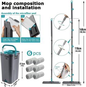 img 2 attached to 🧹 Advanced Flat Mop and Bucket Set: 6 Reusable Microfiber Pads, 360° Flexible Head, Stainless Steel Handle for Hands-Free Self-Cleaning. Ideal for Ceramic, Laminate, Tiles, and Wood Floor Cleaning.