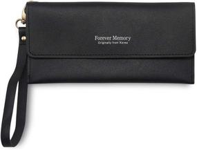 img 3 attached to 👛 MOMOKA Women's Bifold Wallet with RFID Blocking, Wristlet Strap, Long Clutch Purse for Credit Cards (Color: Black)