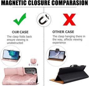 img 1 attached to 🦋 Stylish Galaxy S21 Wallet Case: Magnetic Leather Case for Women with 3D Emboss Butterfly Card Slots, Kickstand, and Soft TPU Protection - Rose Gold, 6.2 Inch