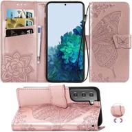 🦋 stylish galaxy s21 wallet case: magnetic leather case for women with 3d emboss butterfly card slots, kickstand, and soft tpu protection - rose gold, 6.2 inch logo