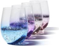 colorful stemless wine glasses set of 4 - crystal clear glassware with starry sky theme - premium drinking tumblers for parties - 18oz capacity - perfect gift idea for water, juice, beer logo