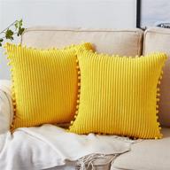 🛋️ stylish bedwin 2pcs 18x18 yellow throw pillow covers with pom poms - perfect for couch, farmhouse outdoor cushions & bedroom sofas логотип