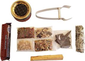 img 3 attached to 🎉 Ultimate Resin Incense Variety Set: Palo Santo, Frank & Myrrh, White Sage & More! Includes Brass Carved Screen Charcoal Burner and Accessories