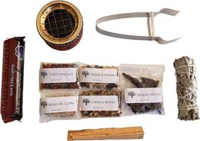 img 2 attached to 🎉 Ultimate Resin Incense Variety Set: Palo Santo, Frank & Myrrh, White Sage & More! Includes Brass Carved Screen Charcoal Burner and Accessories