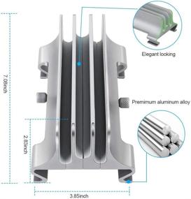 img 2 attached to 🔒 Премиальная вертикальная подставка для ноутбука: экономия пространства, 3 слота для MacBook/HP/Dell/Surface/Samsung/Chrome Book - регулируемый размер, настольная подставка из алюминия (серебристого цвета)
