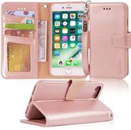 📱 arae case for iphone 7 / 8 / se 2020, premium rosegold pu leather wallet case with kickstand and flip cover, iphone se 2nd generation 4.7 inch logo
