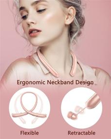 img 3 attached to 🎧 ECOSI Bluetooth Headphones - Wireless Neckband Headset w/Retractable Earbuds, Noise Canceling Mic - Ideal for Conferences, Workouts, Travel - Compatible with Android, iPhone, iPad (Rose Gold)