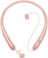 🎧 ecosi bluetooth headphones - wireless neckband headset w/retractable earbuds, noise canceling mic - ideal for conferences, workouts, travel - compatible with android, iphone, ipad (rose gold) logo