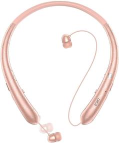 img 4 attached to 🎧 ECOSI Bluetooth Headphones - Wireless Neckband Headset w/Retractable Earbuds, Noise Canceling Mic - Ideal for Conferences, Workouts, Travel - Compatible with Android, iPhone, iPad (Rose Gold)