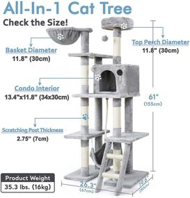 img 3 attached to 🐱 rabbitgoo 61" Cat Tower: Multi-Level Cat Condo with Hammock, Scratching Posts, Plush Perch, and Toys for Indoor Cats