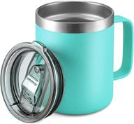 aloufea 12oz stainless steel insulated coffee mug: the perfect travel companion with handle, double wall vacuum, and sliding lid - mint логотип