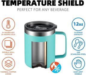 img 1 attached to ALOUFEA 12oz Stainless Steel Insulated Coffee Mug: The Perfect Travel Companion with Handle, Double Wall Vacuum, and Sliding Lid - Mint