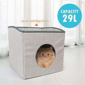 img 1 attached to 🐱 PrimePets Cat Cube: Foldable Cat Condo for Indoor Cats with Reversible Cushions, Grey Scratch-Resistant House – Sleeping Bed and Laying Surface, Dimensions: 13.4x13.4x13.8’’