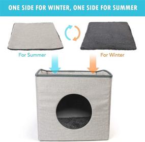 img 2 attached to 🐱 PrimePets Cat Cube: Foldable Cat Condo for Indoor Cats with Reversible Cushions, Grey Scratch-Resistant House – Sleeping Bed and Laying Surface, Dimensions: 13.4x13.4x13.8’’