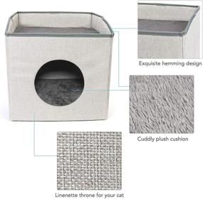 img 3 attached to 🐱 PrimePets Cat Cube: Foldable Cat Condo for Indoor Cats with Reversible Cushions, Grey Scratch-Resistant House – Sleeping Bed and Laying Surface, Dimensions: 13.4x13.4x13.8’’