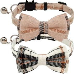 img 4 attached to 🐱 KUDES 2 Pack Cat Collars Set: Cute Bow Tie, Bell, Adjustable Size, Soft & Comfortable for Kittens & Puppies