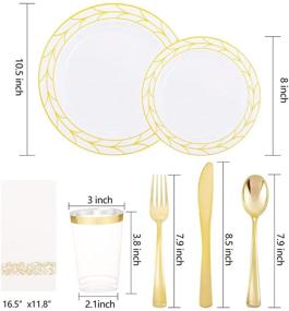 img 3 attached to 🎄 COLOSUS 175PCS Christmas Gold Plastic Plates Set with Silverware & Cups - Festive Tableware for 25 Guests