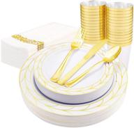 🎄 colosus 175pcs christmas gold plastic plates set with silverware & cups - festive tableware for 25 guests logo