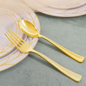 img 1 attached to 🎄 COLOSUS 175PCS Christmas Gold Plastic Plates Set with Silverware & Cups - Festive Tableware for 25 Guests