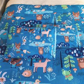 img 1 attached to 🌲 Holawakaka Kids Forest Comforter Set Twin Size: Cute Cartoon Woodlands Bedding with Animal Bear Fox Rabbit Tree Print - Blue, Twin