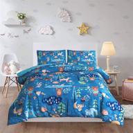 🌲 holawakaka kids forest comforter set twin size: cute cartoon woodlands bedding with animal bear fox rabbit tree print - blue, twin logo