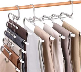 img 4 attached to Maximize Closet Space with 4-Pack Space Saving Pants Hangers - Multi Functional, Non Slip 5-Layered Metal Rack for Clothes, Scarves, Trousers, and Jeans