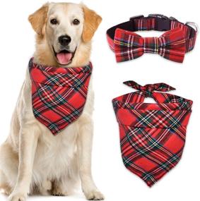 img 4 attached to 🐶 Malier Dog Bandana and Collar with Bow tie: Christmas Classic Plaid Scarf for Stylish Pets