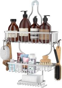 img 4 attached to 🚿 YASONIC 3-Tier Hanging Shower Caddy Organizer - Rustproof Aluminum Shower Head Caddy with Suction Cups and Hooks - Storage Shelves for Shampoo, Conditioner, Razors, Soap