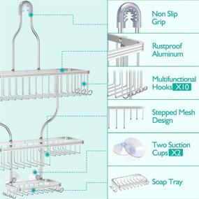 img 2 attached to 🚿 YASONIC 3-Tier Hanging Shower Caddy Organizer - Rustproof Aluminum Shower Head Caddy with Suction Cups and Hooks - Storage Shelves for Shampoo, Conditioner, Razors, Soap