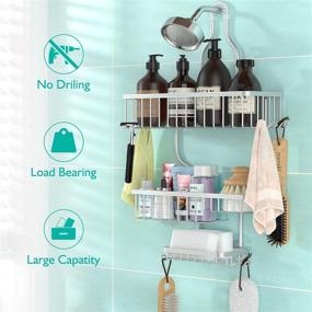 img 3 attached to 🚿 YASONIC 3-Tier Hanging Shower Caddy Organizer - Rustproof Aluminum Shower Head Caddy with Suction Cups and Hooks - Storage Shelves for Shampoo, Conditioner, Razors, Soap