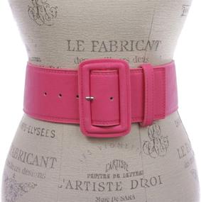 img 2 attached to 👖 Fashionable 3" Wide High Waist Leather Belt for Women with Stylish Rectangular Stitch Design