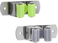 🧹 pasking 2 pack stainless steel wall mounted mop broom holder - gray & green organizer rack with non-slip screws or self adhesive hangers - efficient storage solution logo