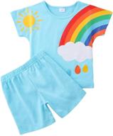 🌈 adorable rainbow t-shirt top and elastic shorts pants set for toddler boys and girls - summer 2pcs outfits logo