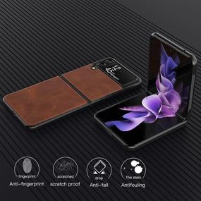 img 2 attached to Foluu Samsung Galaxy Z Flip 3 5G Case - Stylish Brown PU Leather and Hard PC Shell Protective Cover - Ultra Slim and Durable - 2021 Model