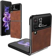 foluu samsung galaxy z flip 3 5g case - stylish brown pu leather and hard pc shell protective cover - ultra slim and durable - 2021 model logo