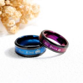 img 3 attached to Stainless Steel MONIYA King and Queen Couple Rings Set – Perfect Wedding Engagement and Promise Bands (Set of 2)