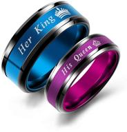 stainless steel moniya king and queen couple rings set – perfect wedding engagement and promise bands (set of 2) logo