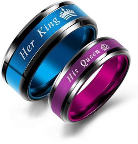 img 4 attached to Stainless Steel MONIYA King and Queen Couple Rings Set – Perfect Wedding Engagement and Promise Bands (Set of 2)