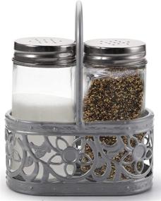 img 4 attached to Yesland Rustic Vintage Farmhouse Salt and Pepper Shakers Set with Caddy - Galvanized Metal and Glass Shakers for Restaurant, Kitchen Table, Home Weddings Decor