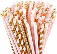 🥤 alink biodegradable paper straws, pink & gold, pack of 100: ideal for party supplies, birthdays, weddings, bridal/baby showers, christmas decor, and holiday celebrations logo