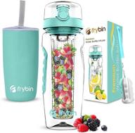 frybin fruit infuser water bottle: flavored hydration with removable infusion basket, bonus brush and sleeve for freshness, 32oz bpa-free tritan plastic, mint green logo