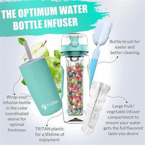 img 1 attached to Frybin Fruit Infuser Water Bottle: Flavored Hydration with Removable Infusion Basket, Bonus Brush and Sleeve for Freshness, 32oz BPA-Free Tritan Plastic, Mint Green